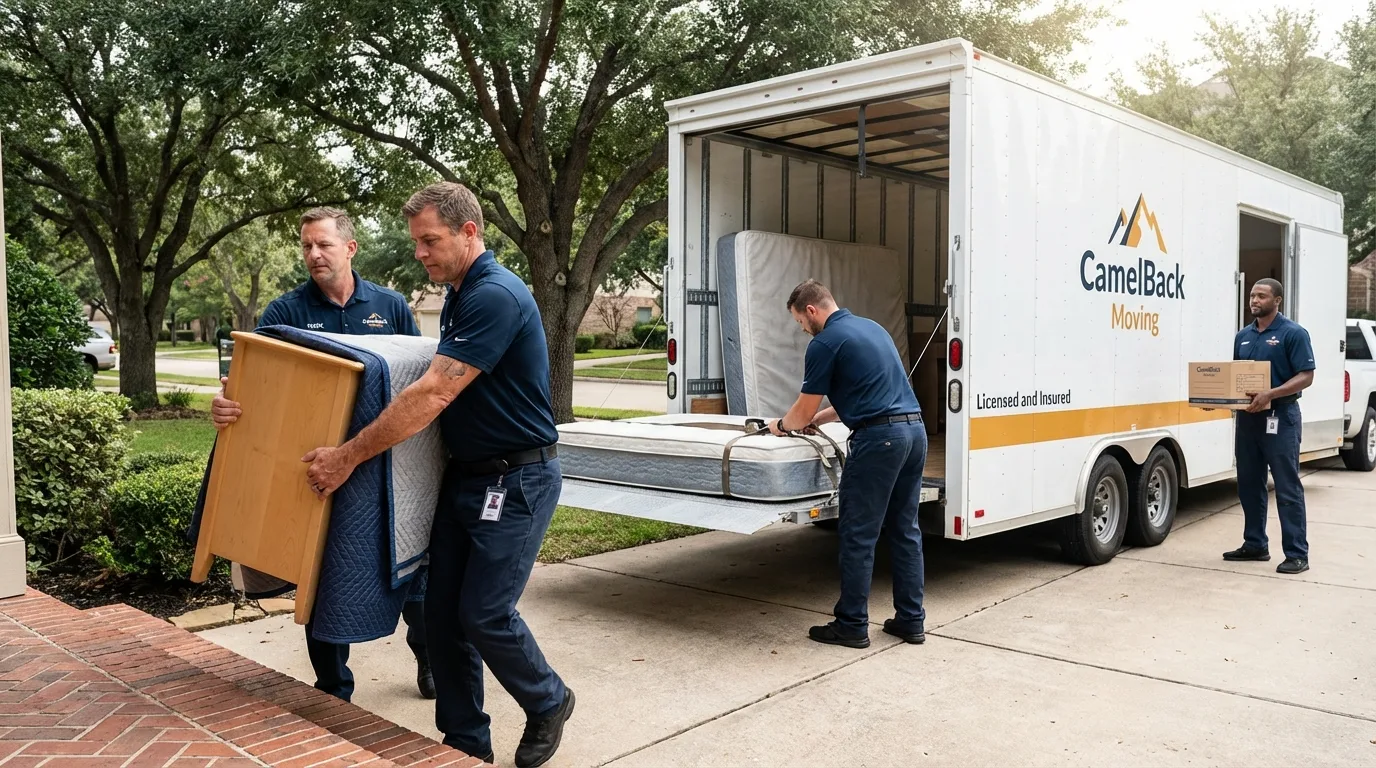 Crew loading residential truck for cross-state move from Suamico, WI