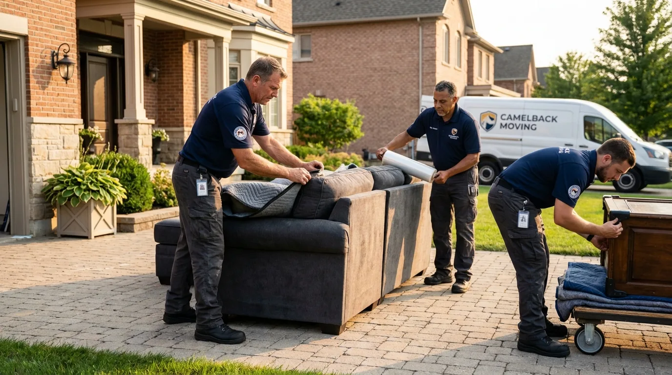 Large estate moving crew wrapping furniture in Suamico, WI