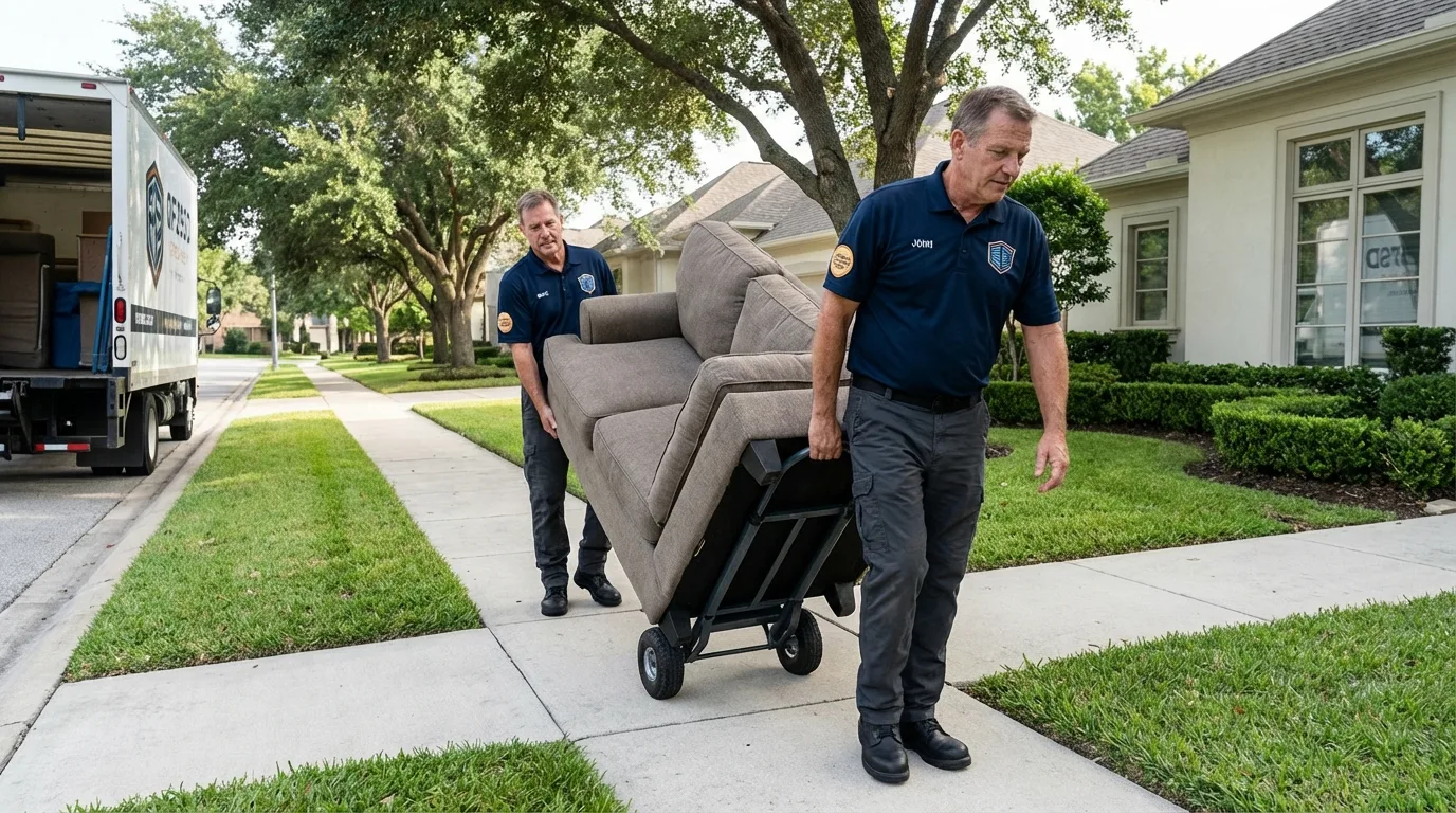 Local residential moving crew loading furniture in Suamico, WI